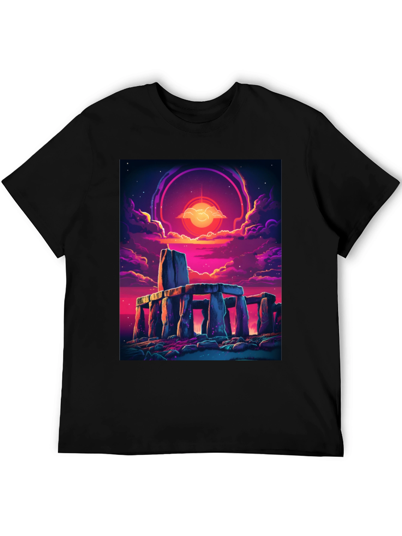 Stonehenge Sunset Graphic Tee - Black Cotton Blend