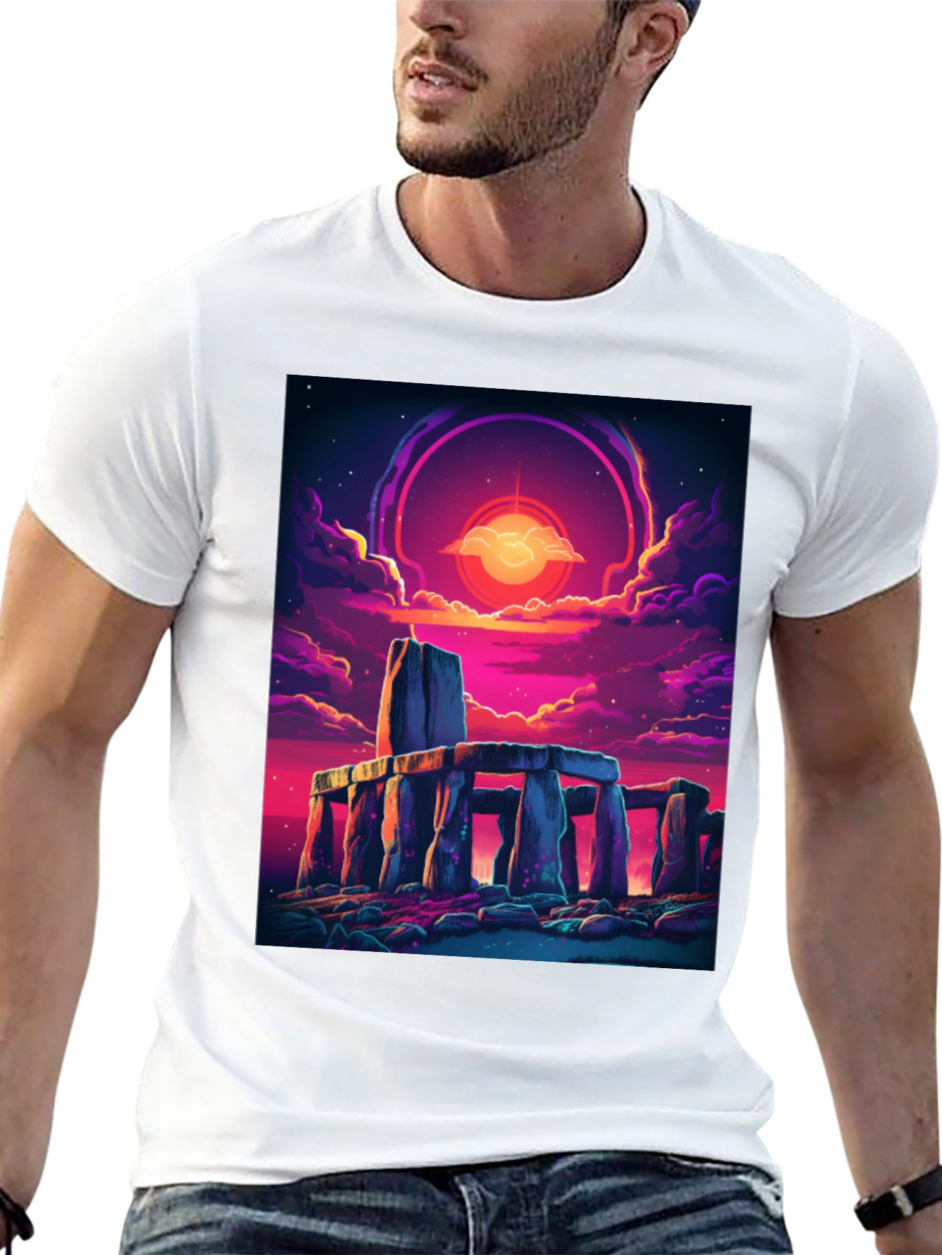 Stonehenge Sunset Graphic Tee - Black Cotton Blend