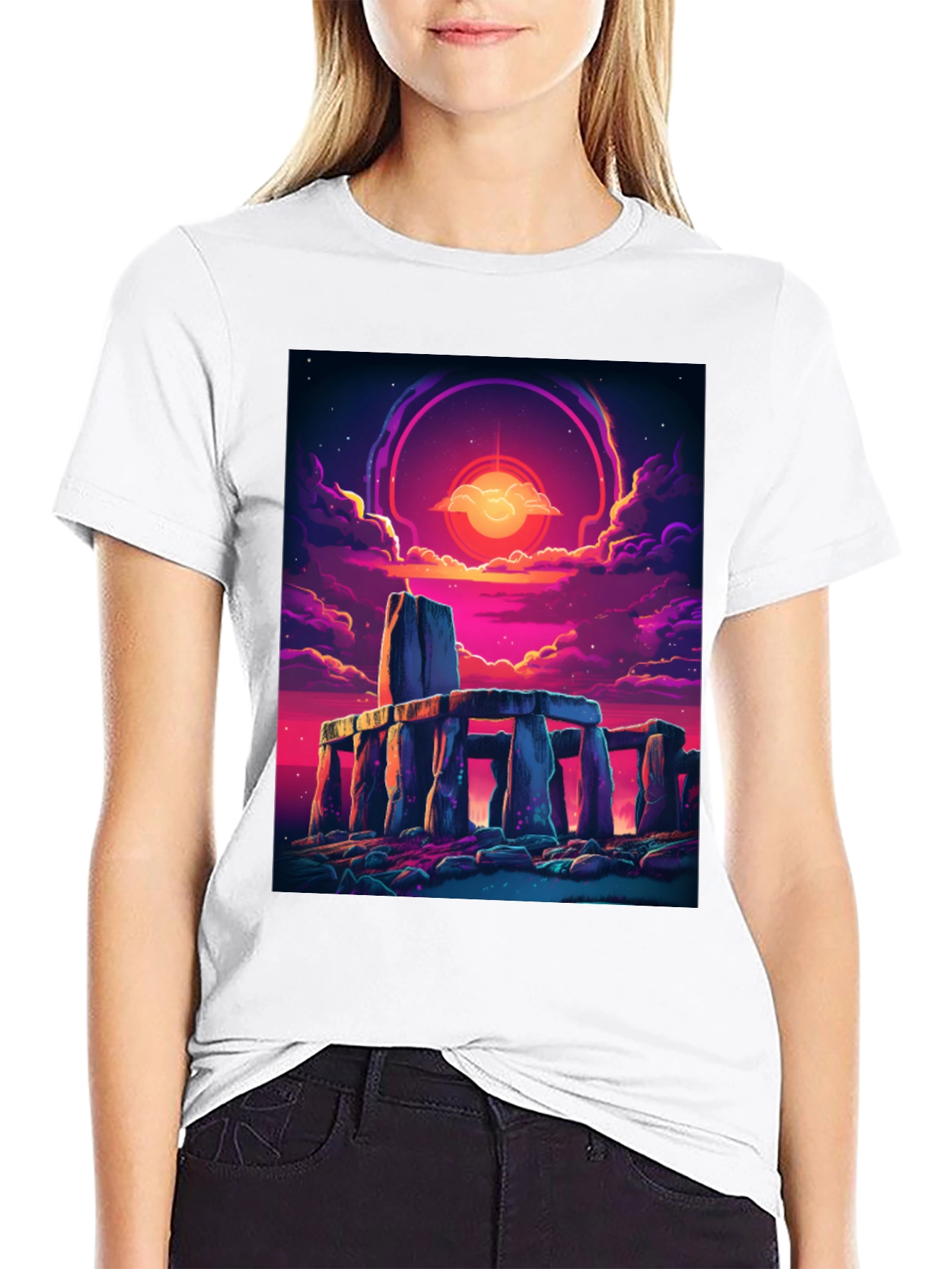 Stonehenge Sunset Graphic Tee - Black Cotton Blend