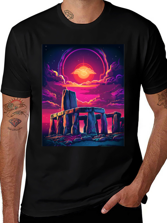 Stonehenge Sunset Graphic Tee - Black Cotton Blend