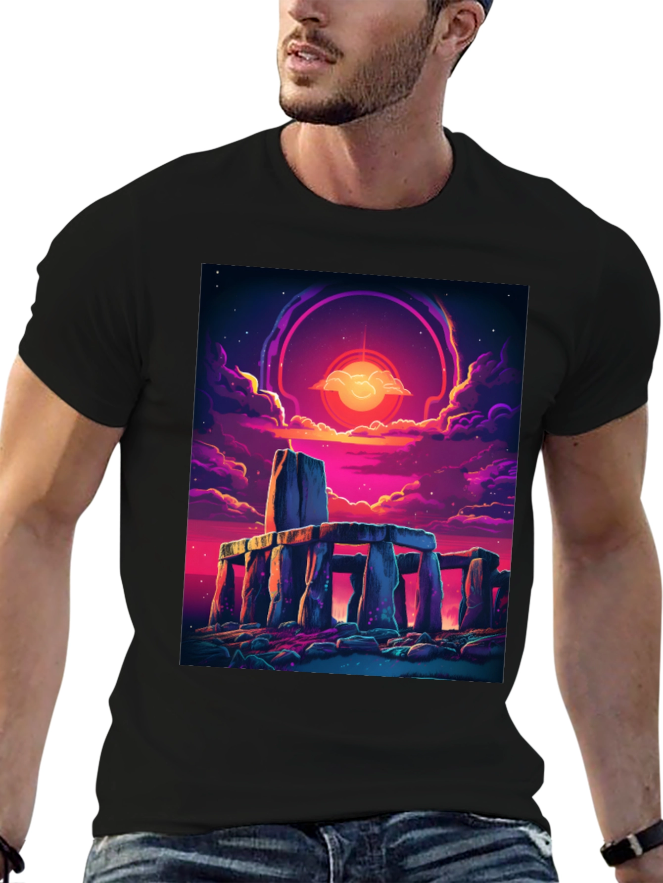 Stonehenge Sunset Graphic Tee - Black Cotton Blend