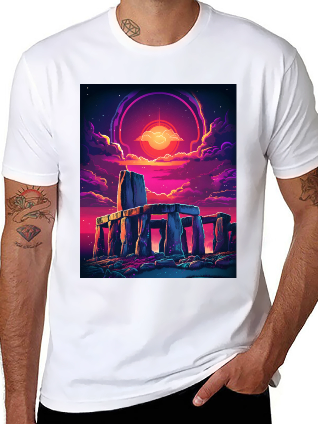 Stonehenge Sunset Graphic Tee - Black Cotton Blend