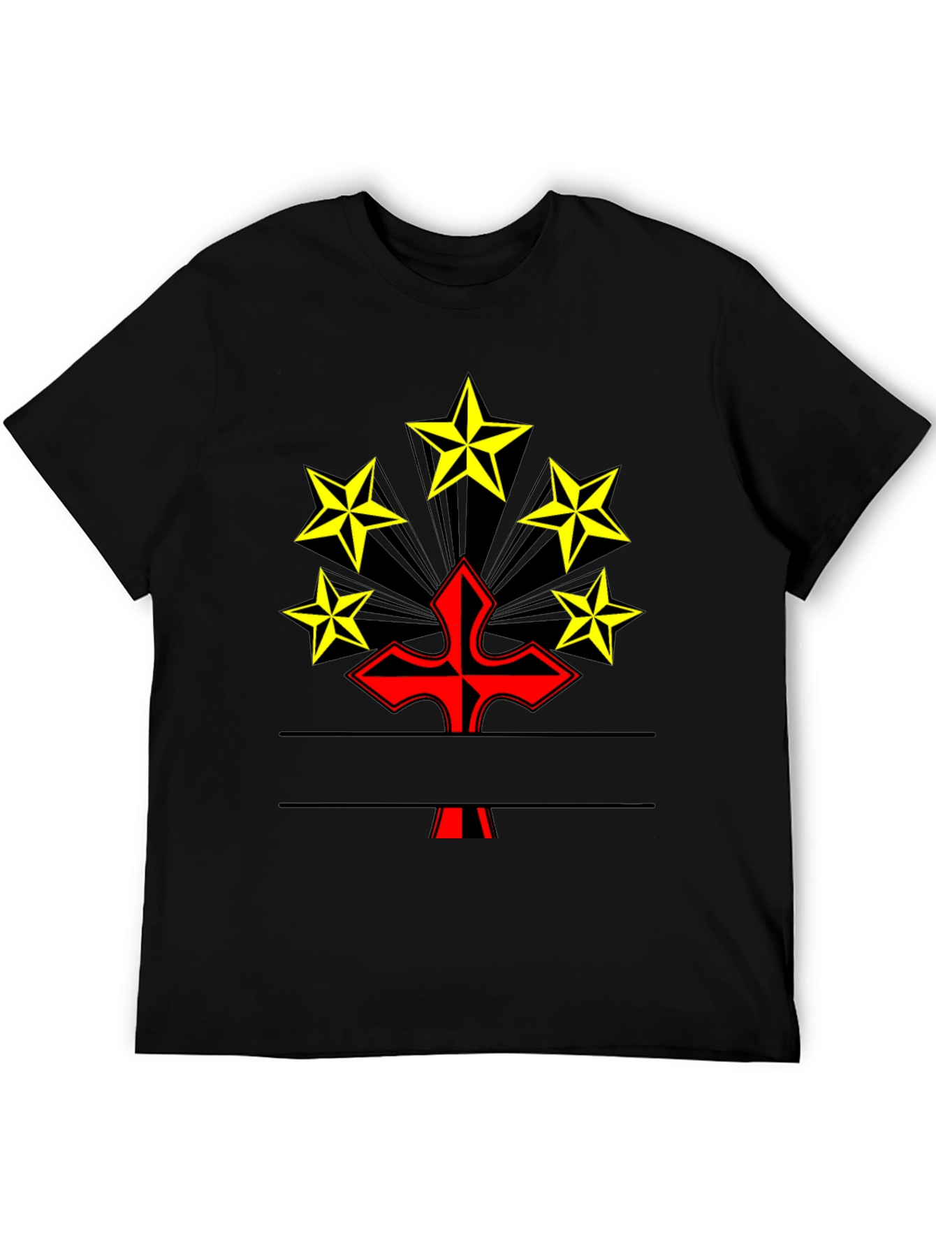 Graphic Tee: Red Cross & Yellow Stars