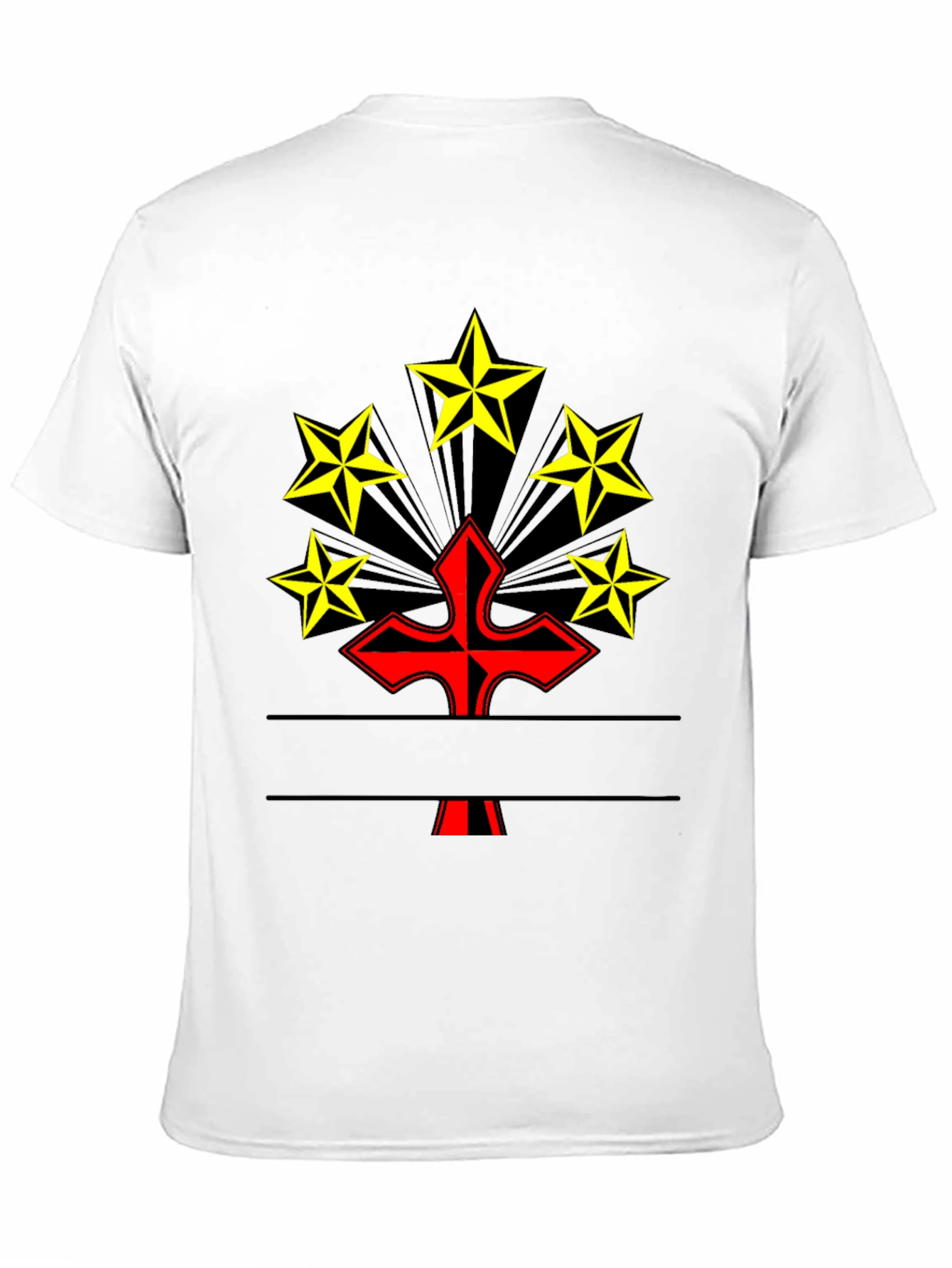Graphic Tee: Red Cross & Yellow Stars