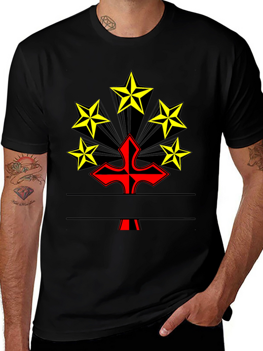 Graphic Tee: Red Cross & Yellow Stars