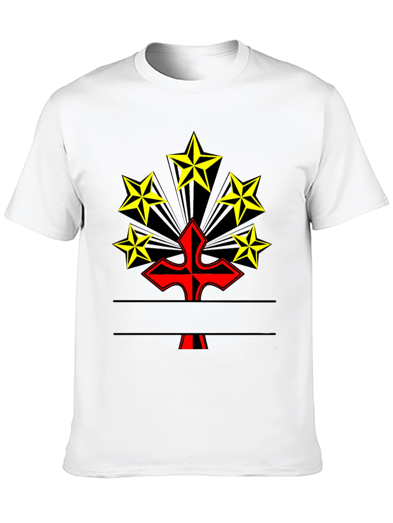 Graphic Tee: Red Cross & Yellow Stars