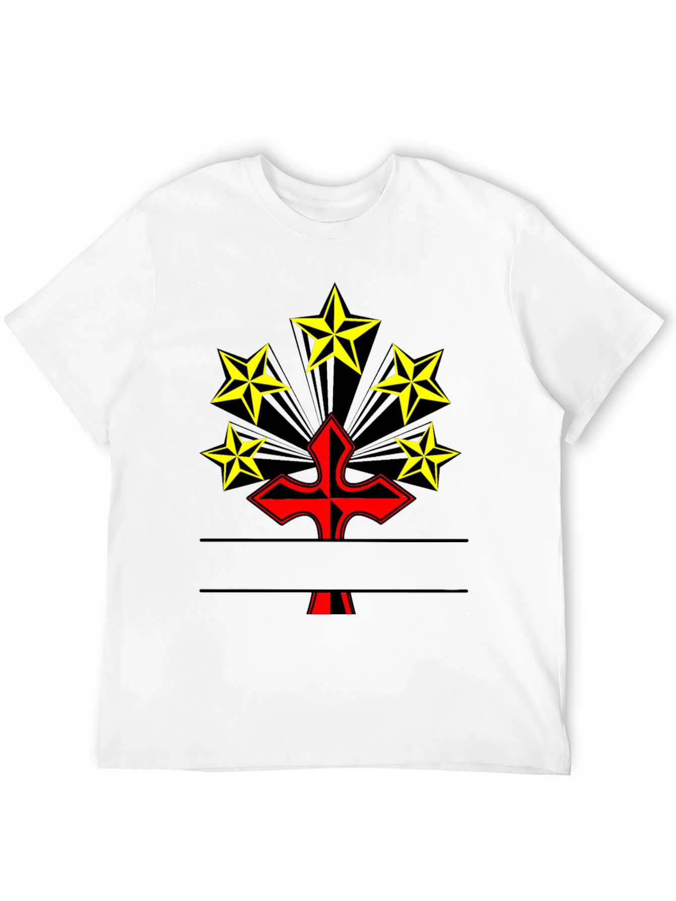 Graphic Tee: Red Cross & Yellow Stars