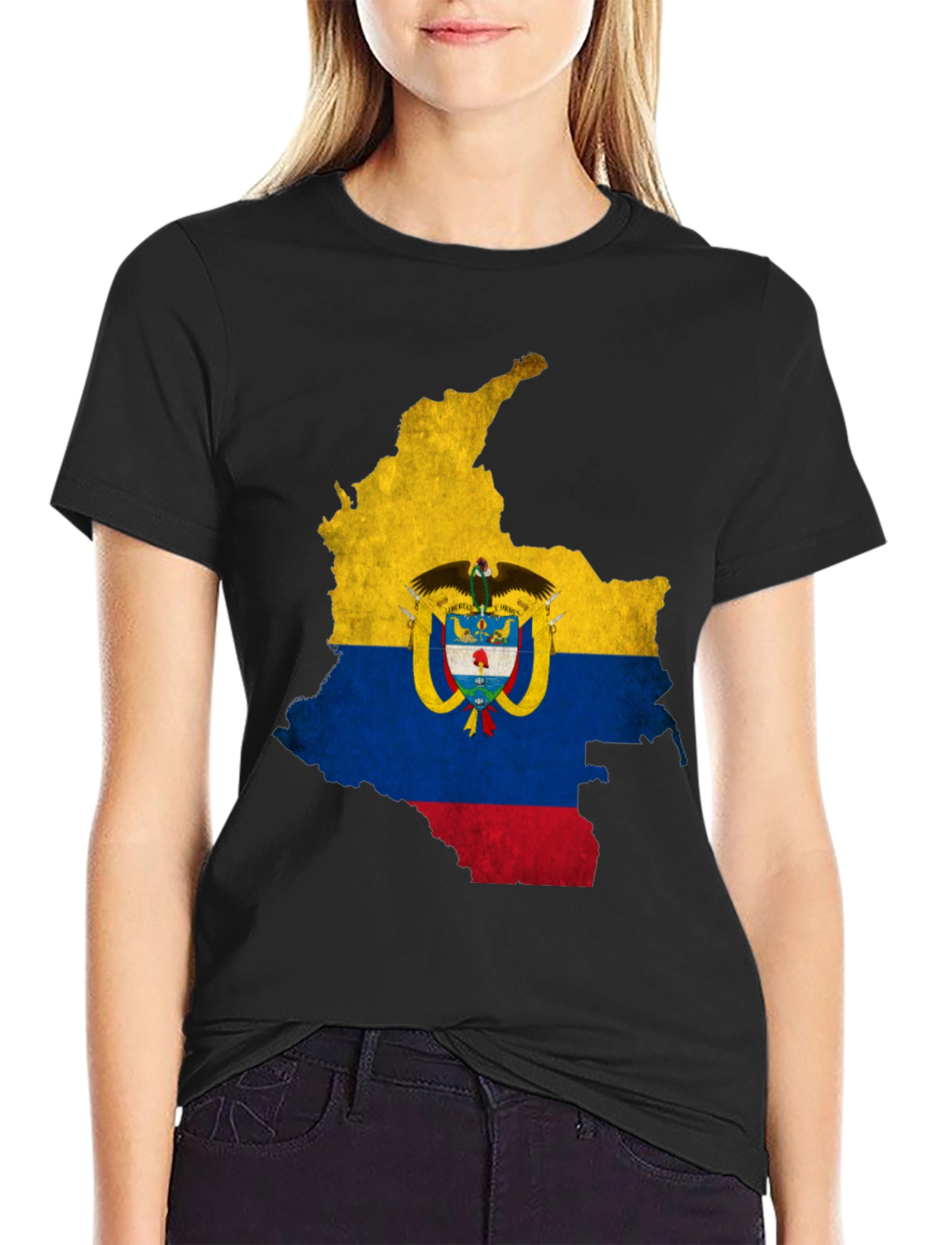 Colombia Flag Map Graphic Tee - Black