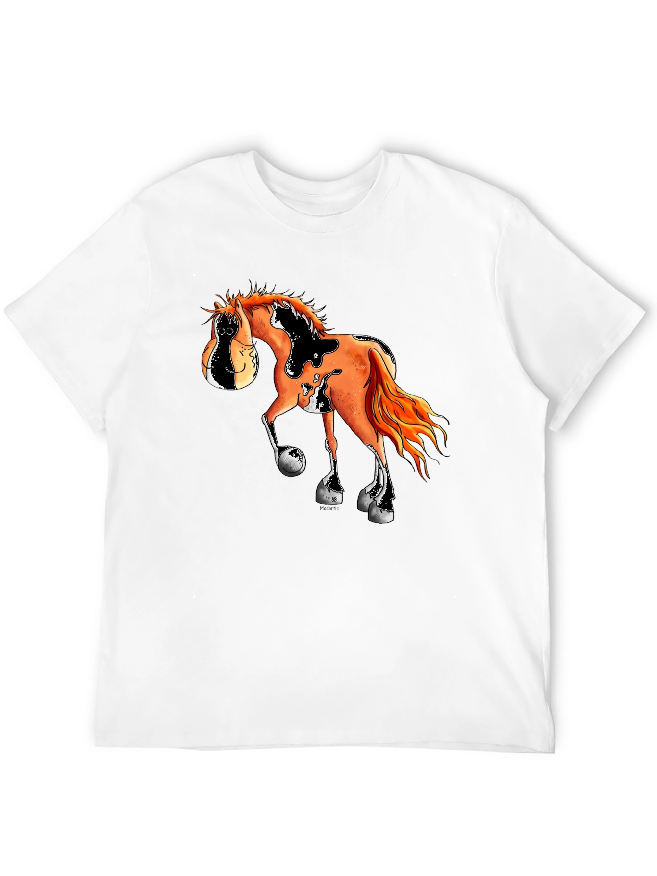 Cartoon Horse Graphic Tee - Black Cotton Blend