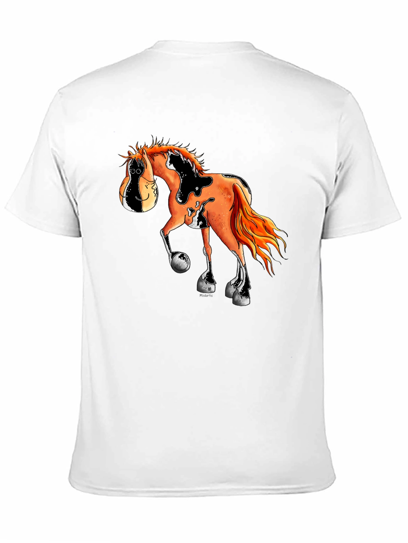Cartoon Horse Graphic Tee - Black Cotton Blend