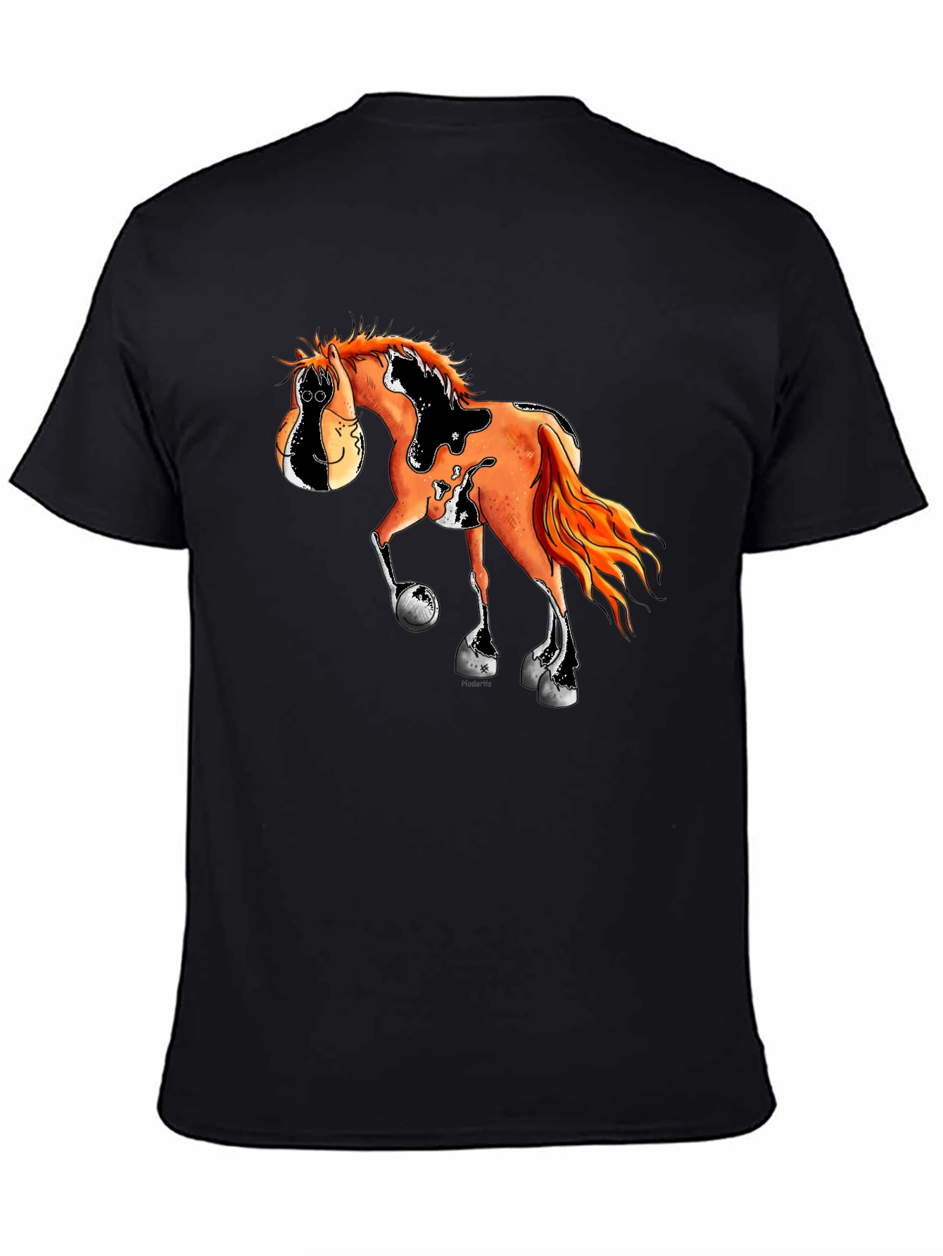 Cartoon Horse Graphic Tee - Black Cotton Blend