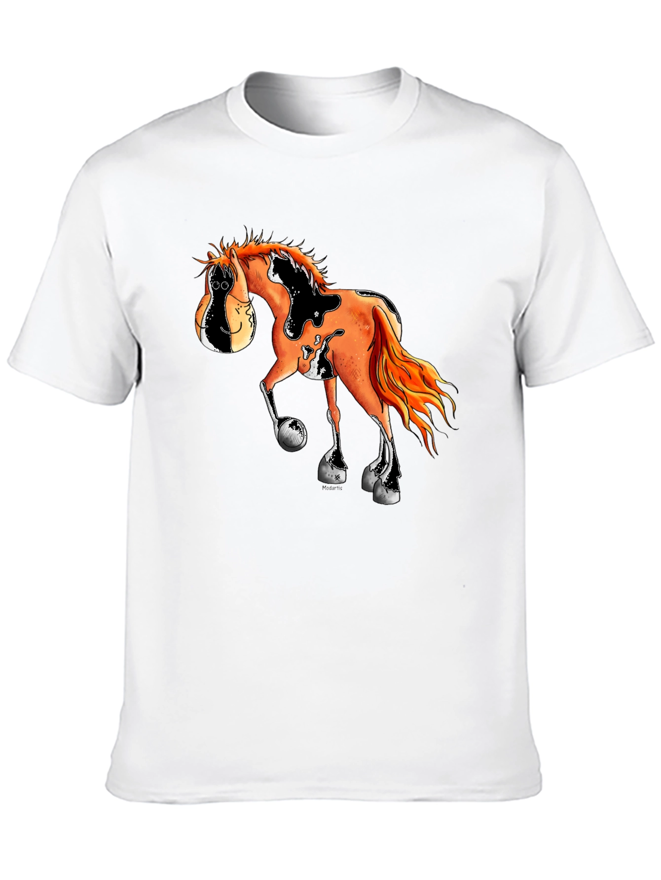 Cartoon Horse Graphic Tee - Black Cotton Blend