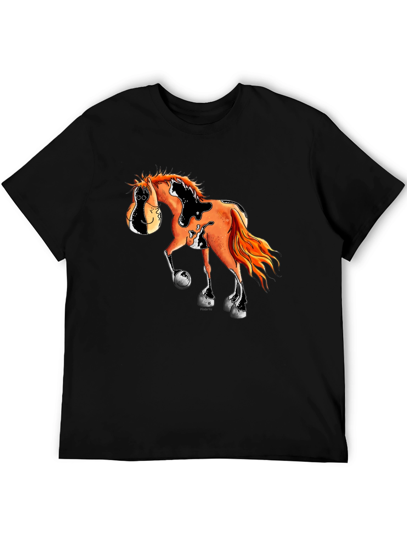 Cartoon Horse Graphic Tee - Black Cotton Blend