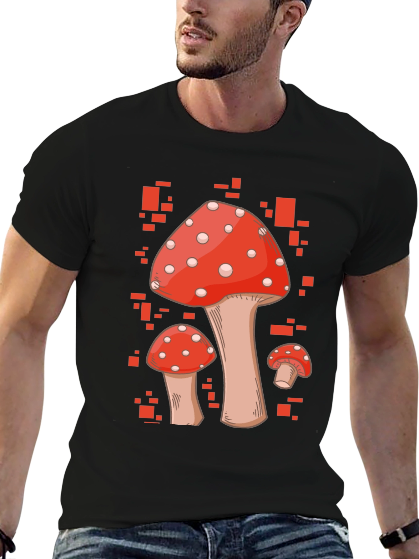 Mushroom Graphic Tee - Red & White Fungi Design