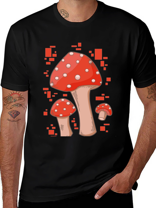 Mushroom Graphic Tee - Red & White Fungi Design