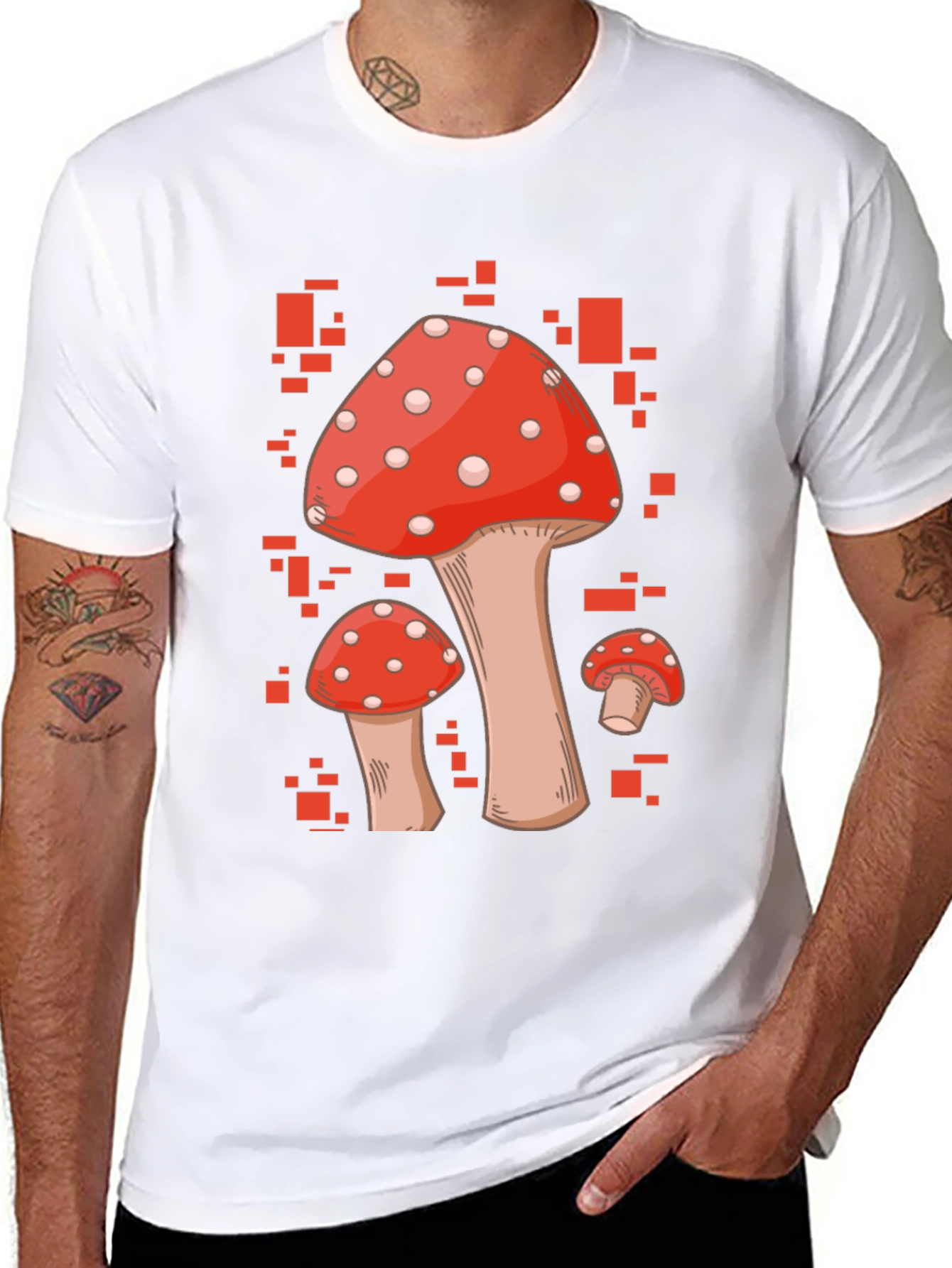 Mushroom Graphic Tee - Red & White Fungi Design