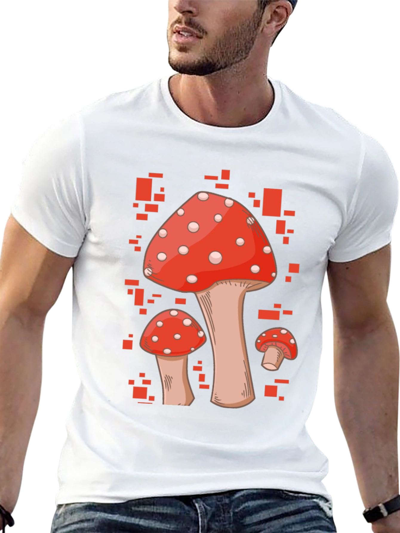 Mushroom Graphic Tee - Red & White Fungi Design