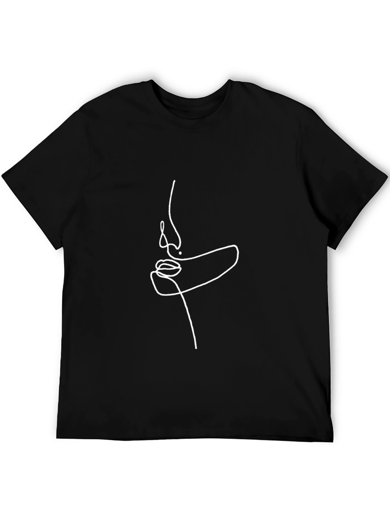 Minimalist Face Line Art Black T-Shirt