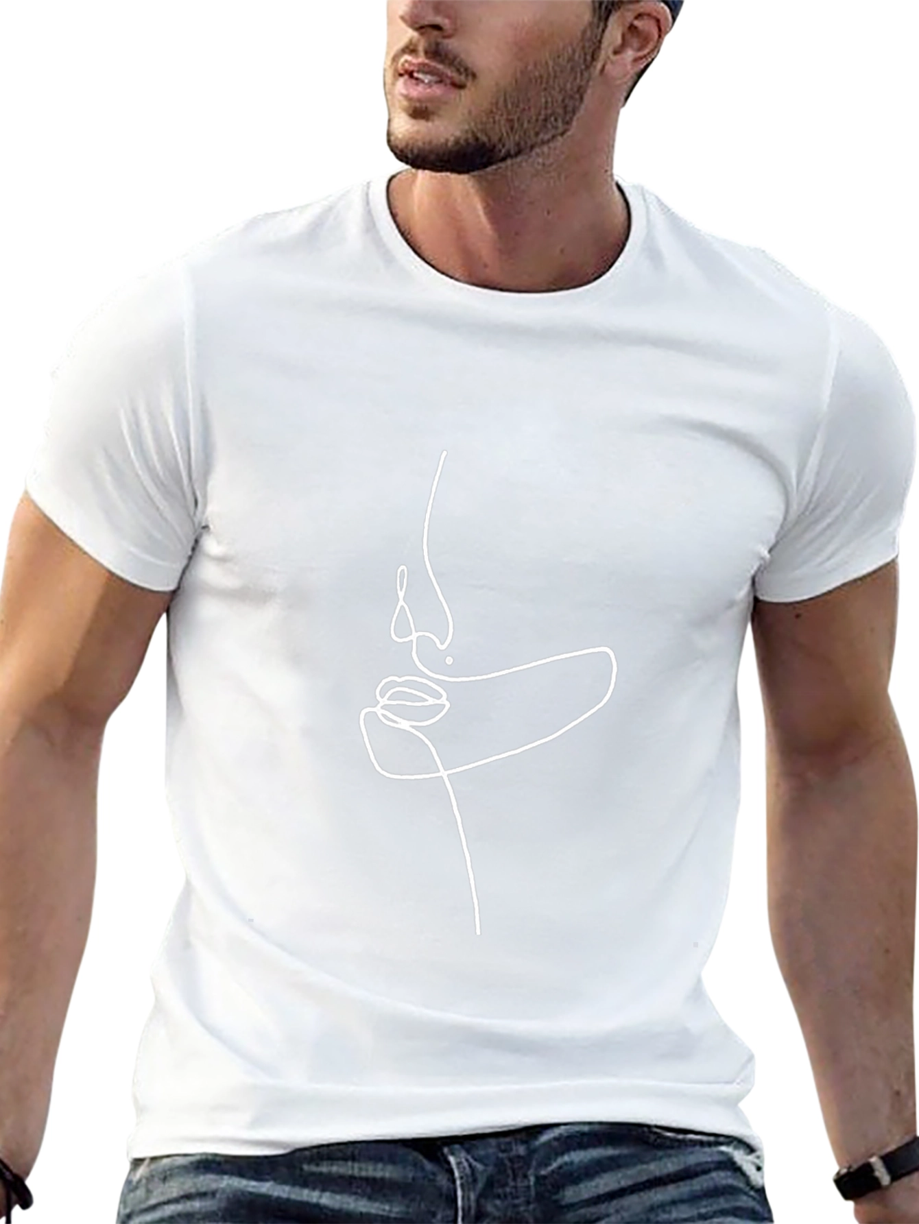 Minimalist Face Line Art Black T-Shirt