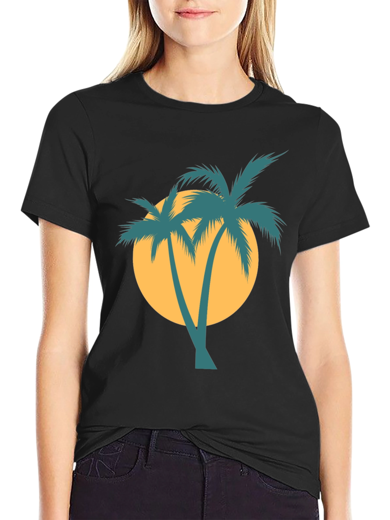 Retro Palm Tree Graphic Tee - Black