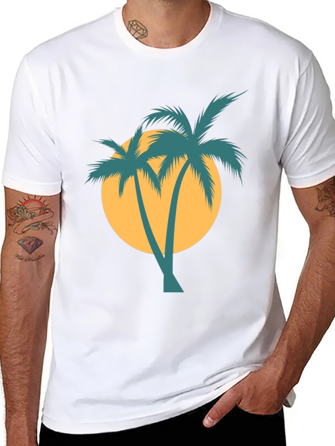 Retro Palm Tree Graphic Tee - Black