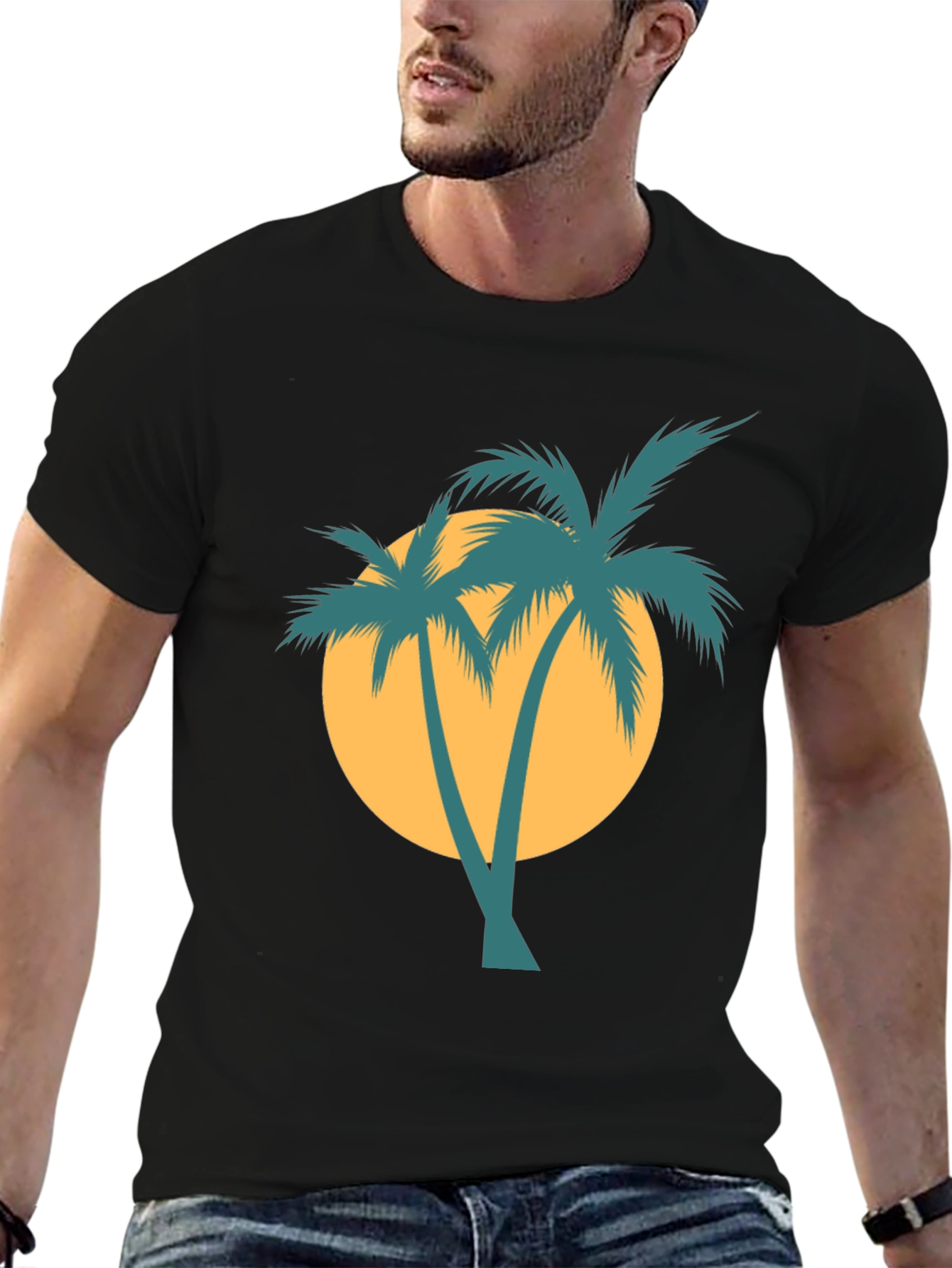 Retro Palm Tree Graphic Tee - Black