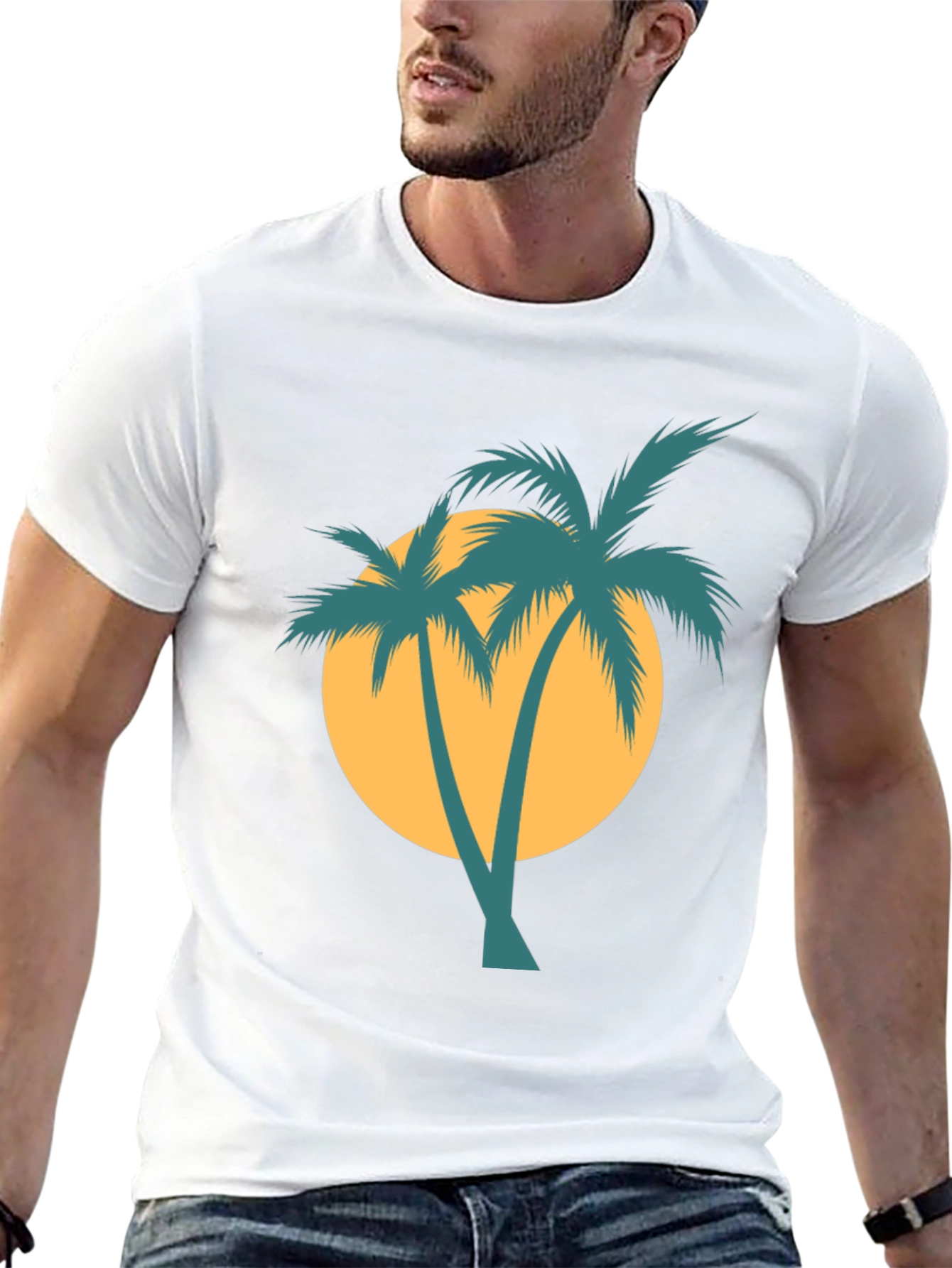 Retro Palm Tree Graphic Tee - Black