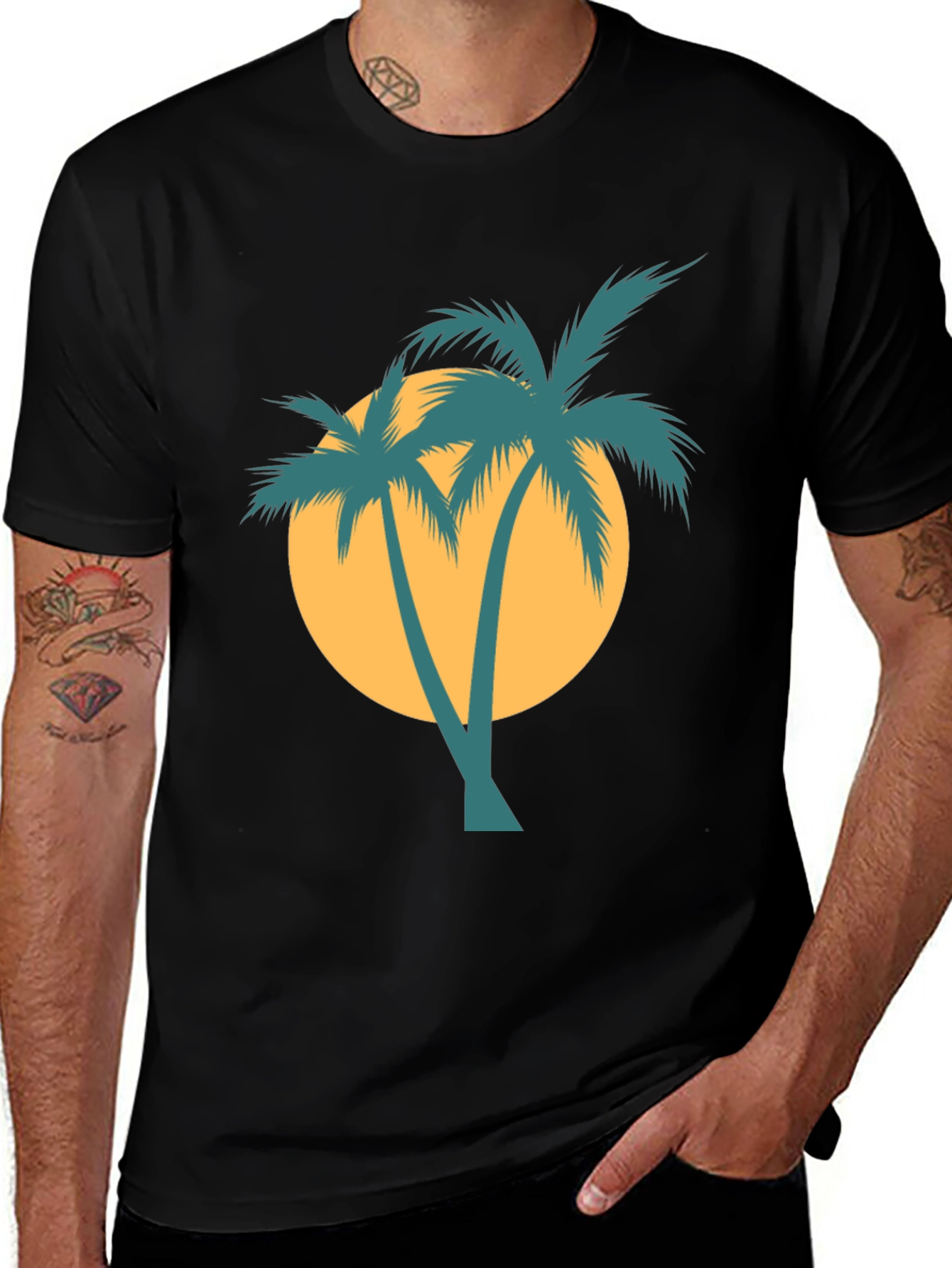 Retro Palm Tree Graphic Tee - Black