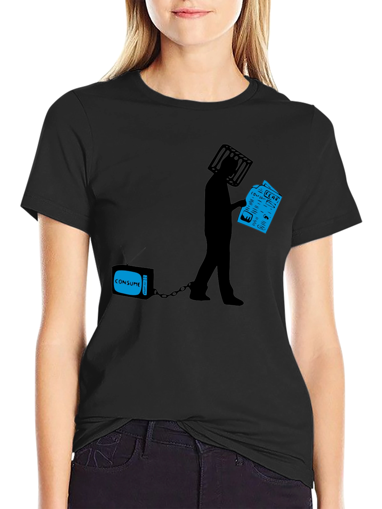 Black T-Shirt with Anti-Media Consumption Graphic