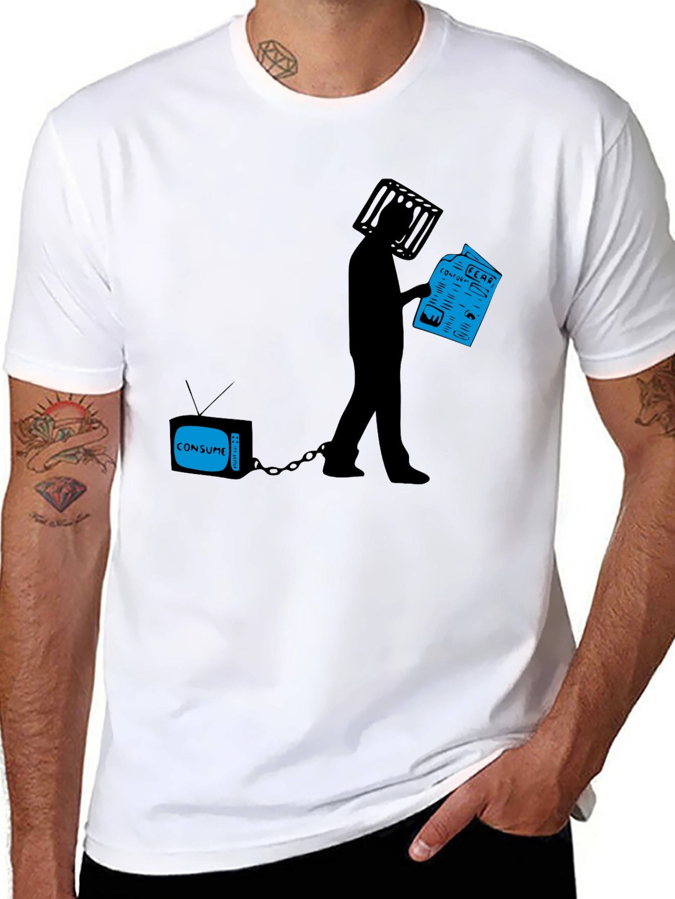 Black T-Shirt with Anti-Media Consumption Graphic