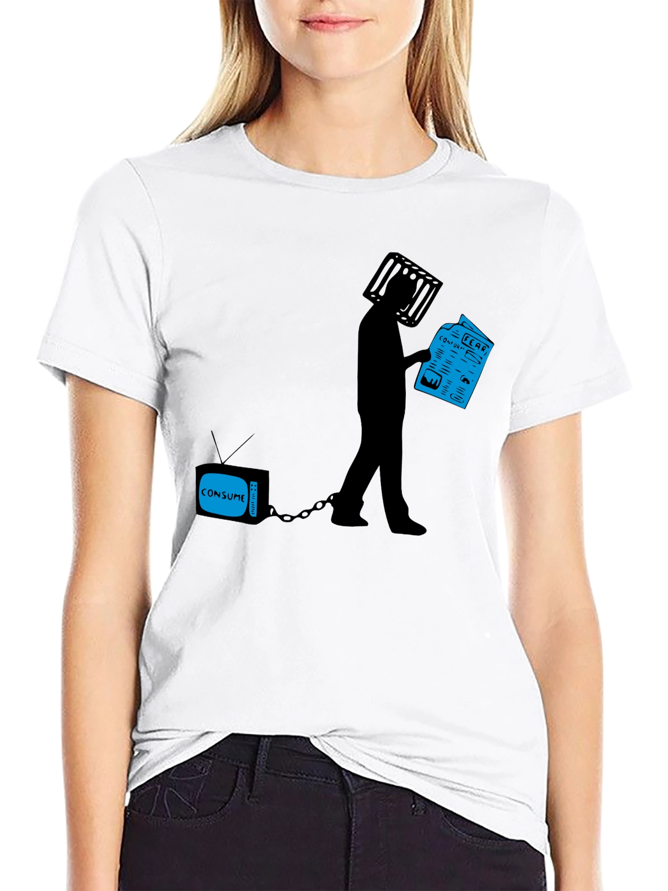 Black T-Shirt with Anti-Media Consumption Graphic