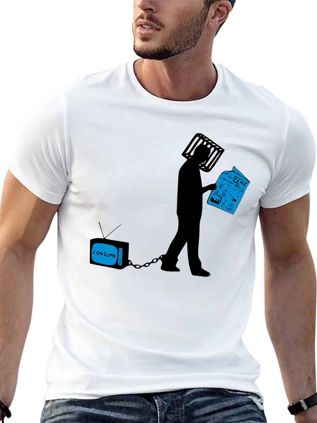 Black T-Shirt with Anti-Media Consumption Graphic