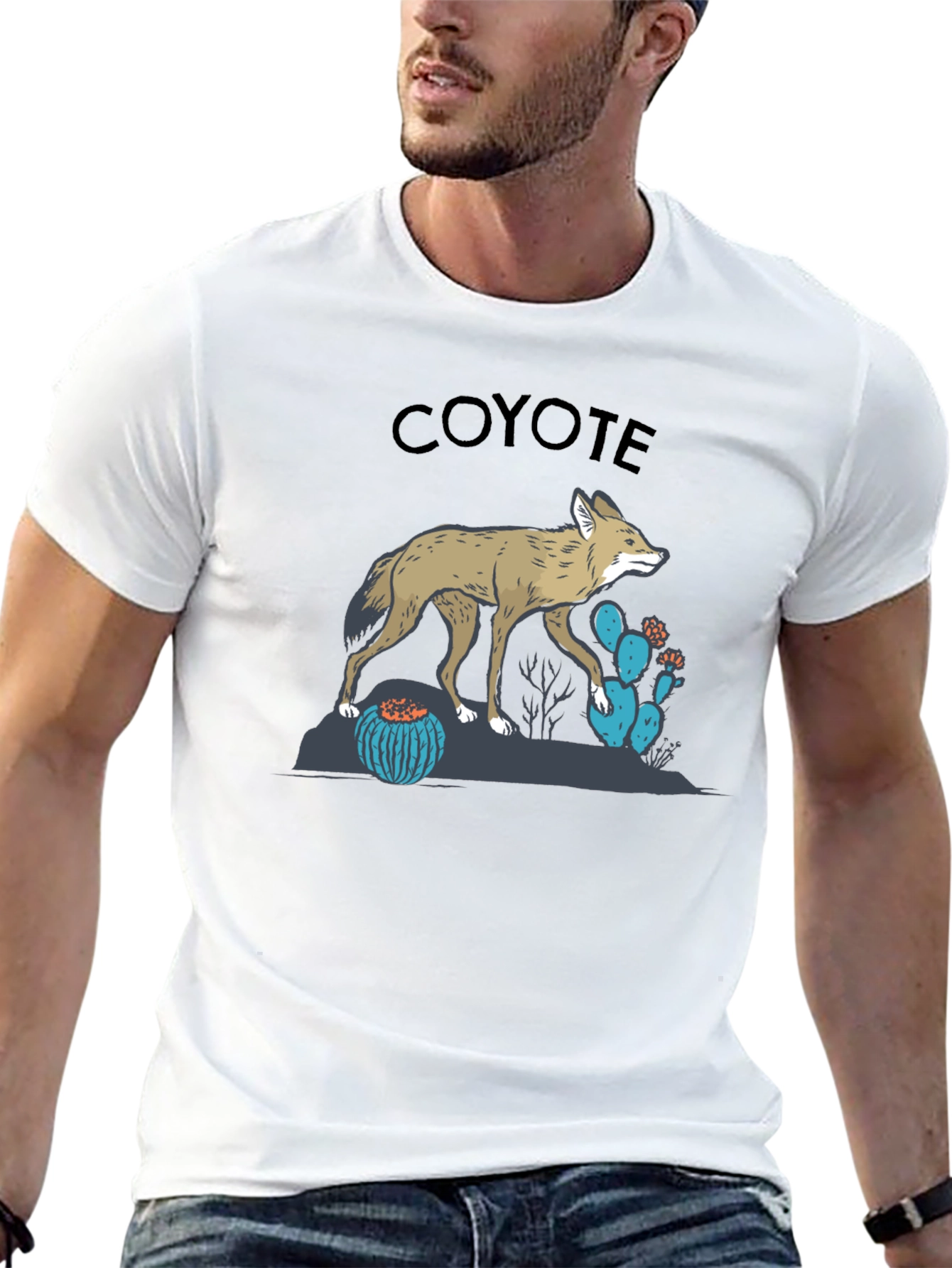 Coyote Graphic Tee - Desert Theme Print Black T-Shirt