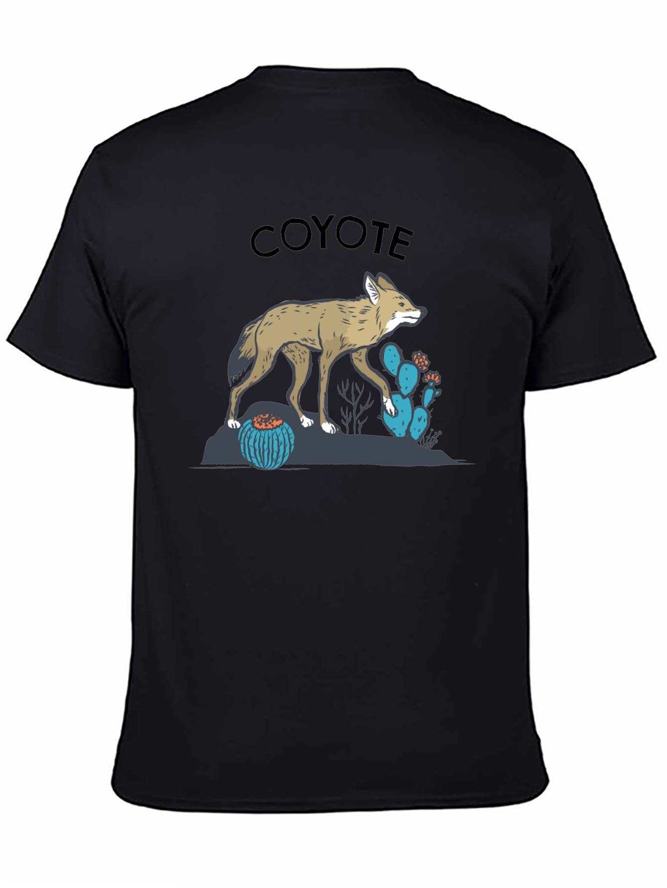 Coyote Graphic Tee - Desert Theme Print Black T-Shirt