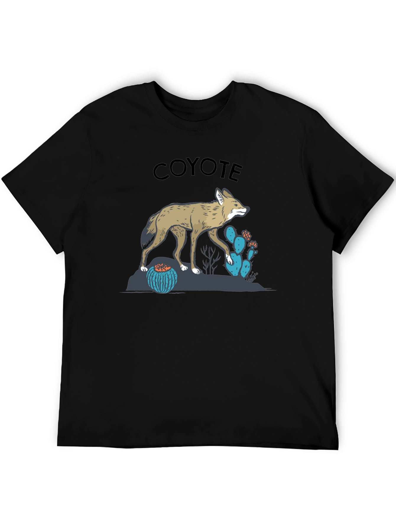 Coyote Graphic Tee - Desert Theme Print Black T-Shirt