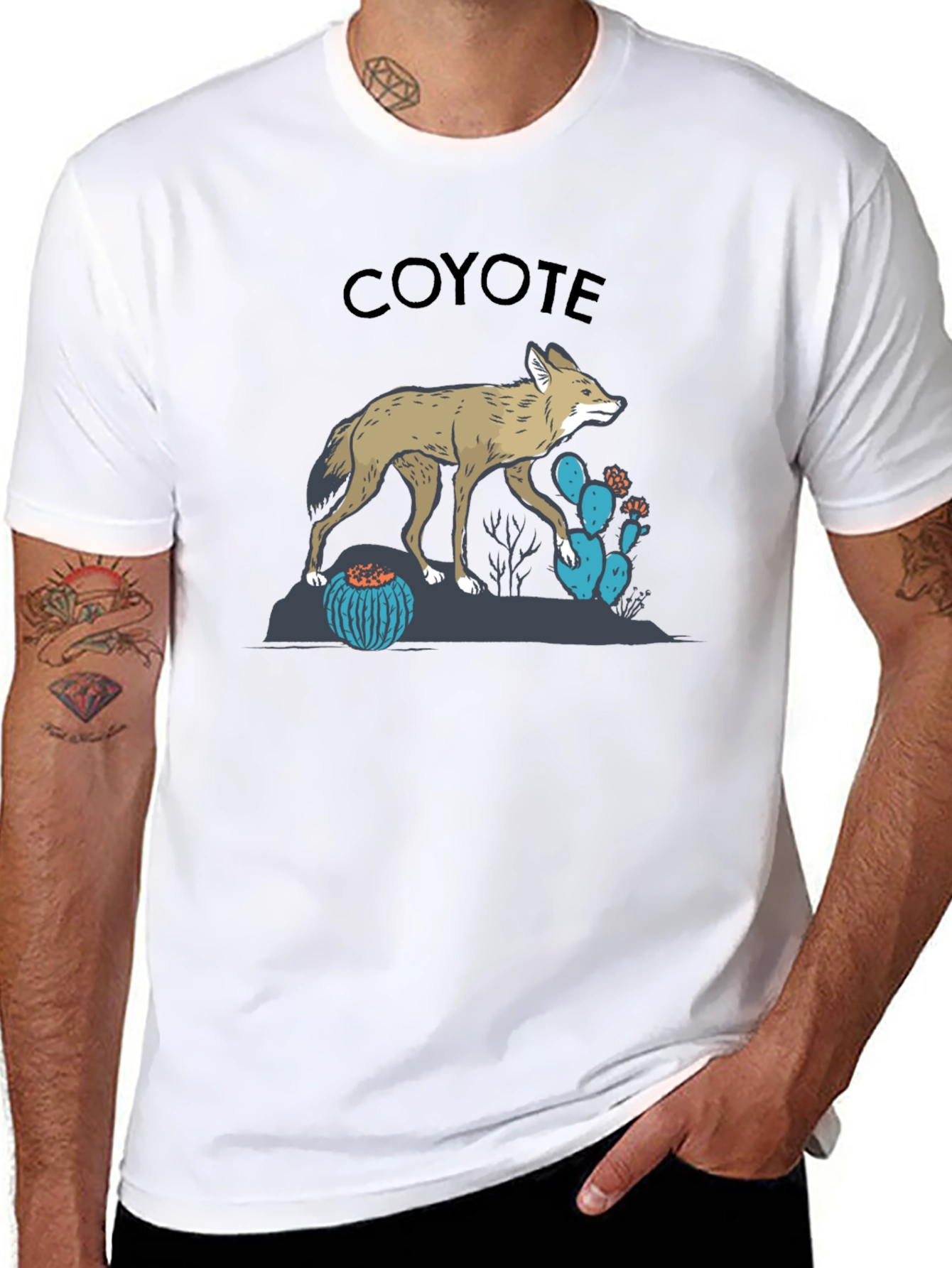 Coyote Graphic Tee - Desert Theme Print Black T-Shirt