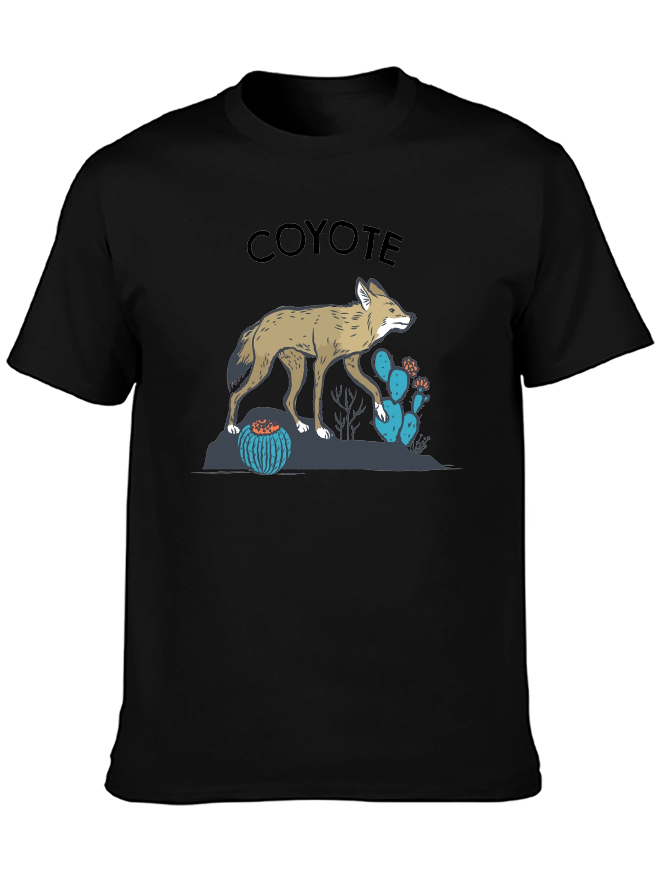 Coyote Graphic Tee - Desert Theme Print Black T-Shirt
