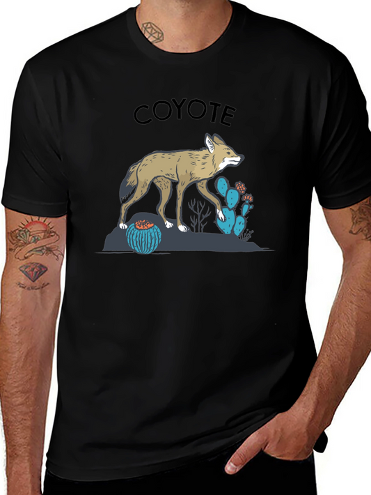 Coyote Graphic Tee - Desert Theme Print Black T-Shirt