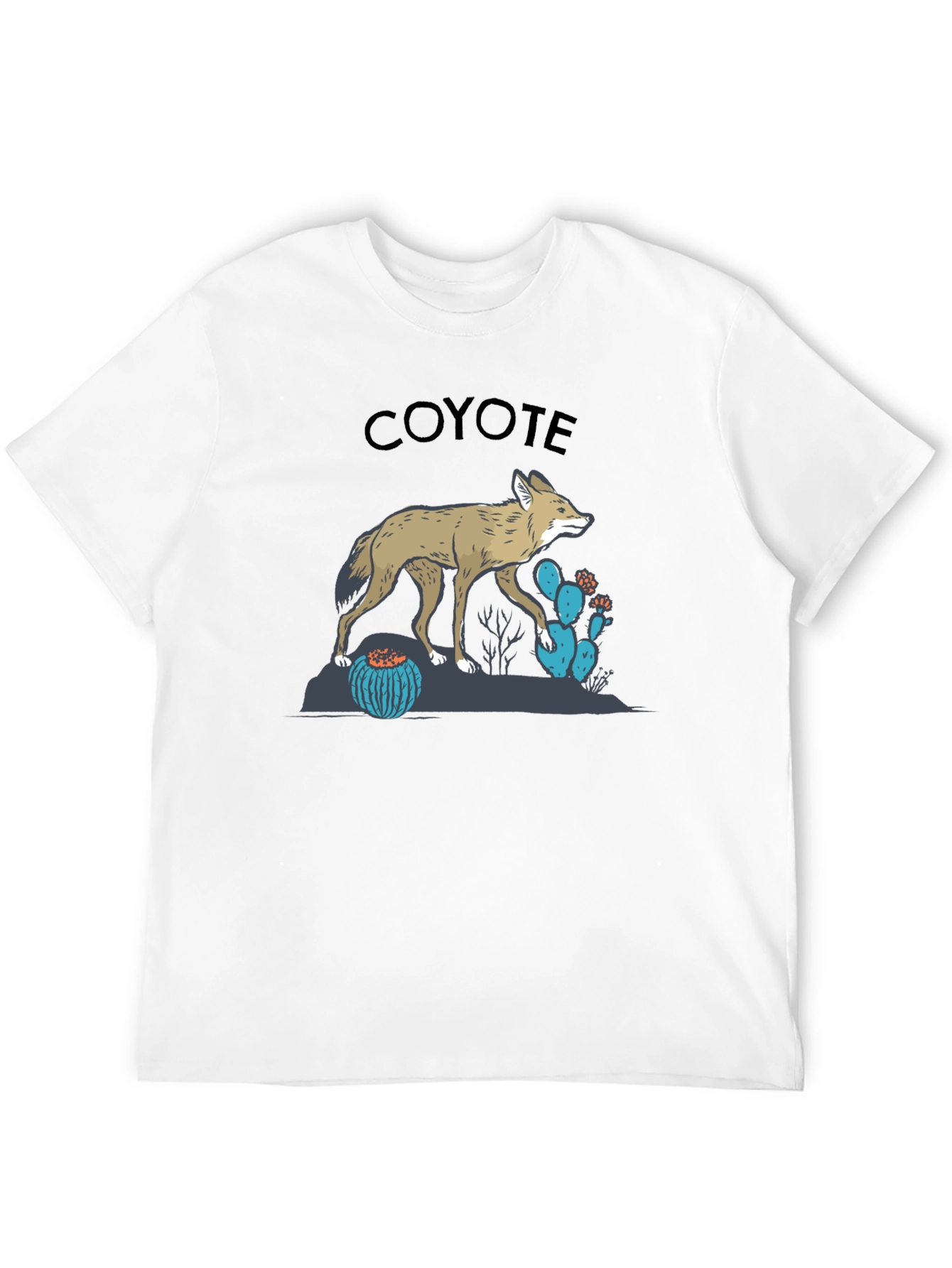 Coyote Graphic Tee - Desert Theme Print Black T-Shirt