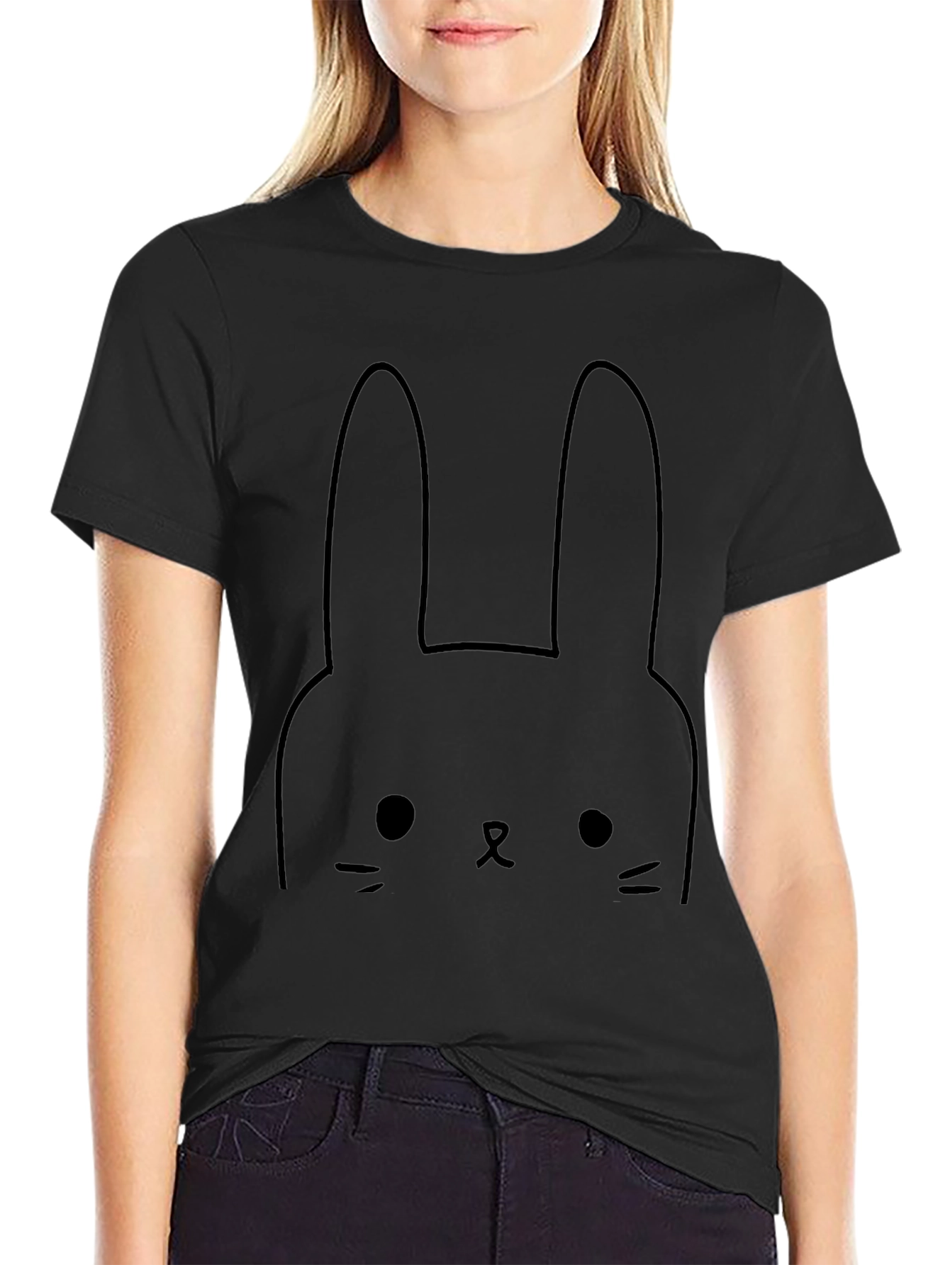 Cute Bunny Graphic Black T-Shirt