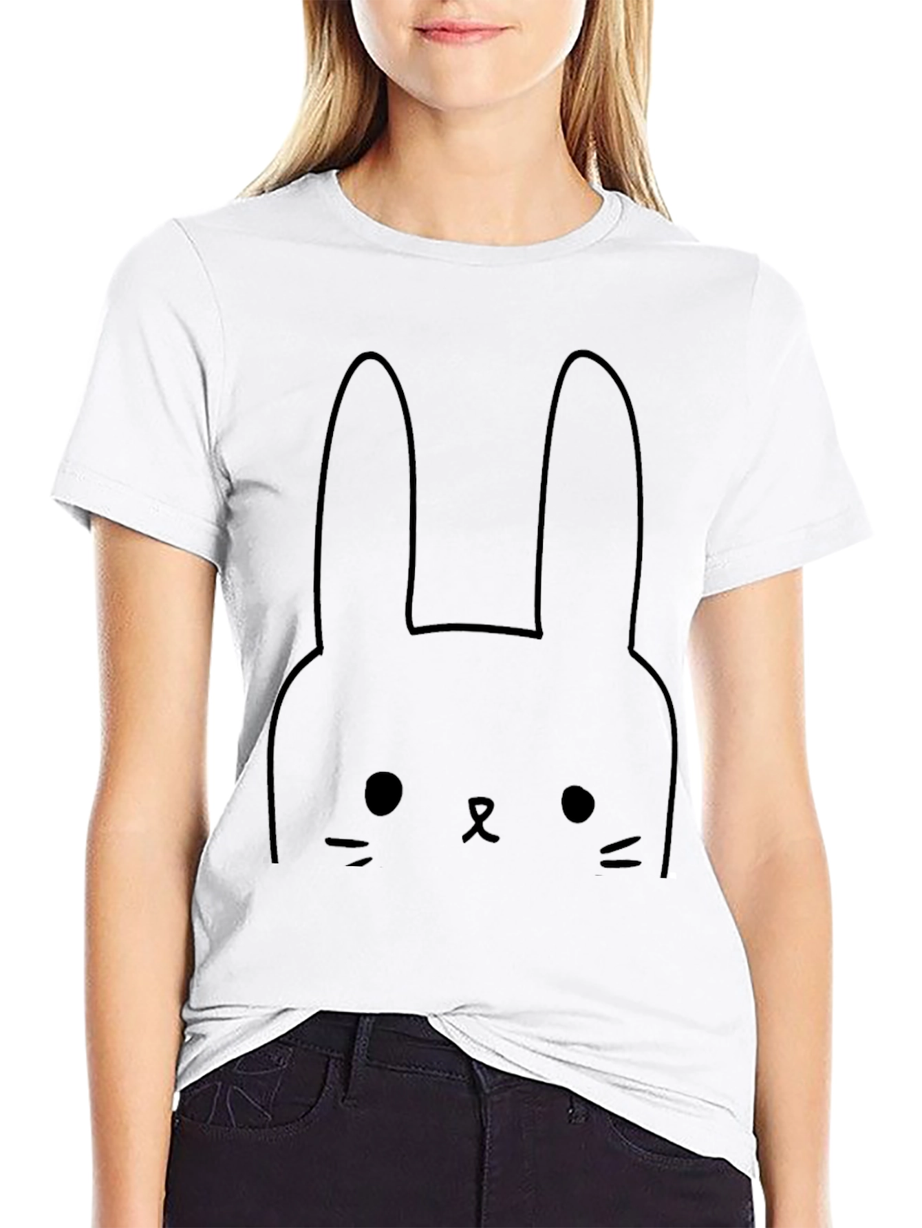 Cute Bunny Graphic Black T-Shirt