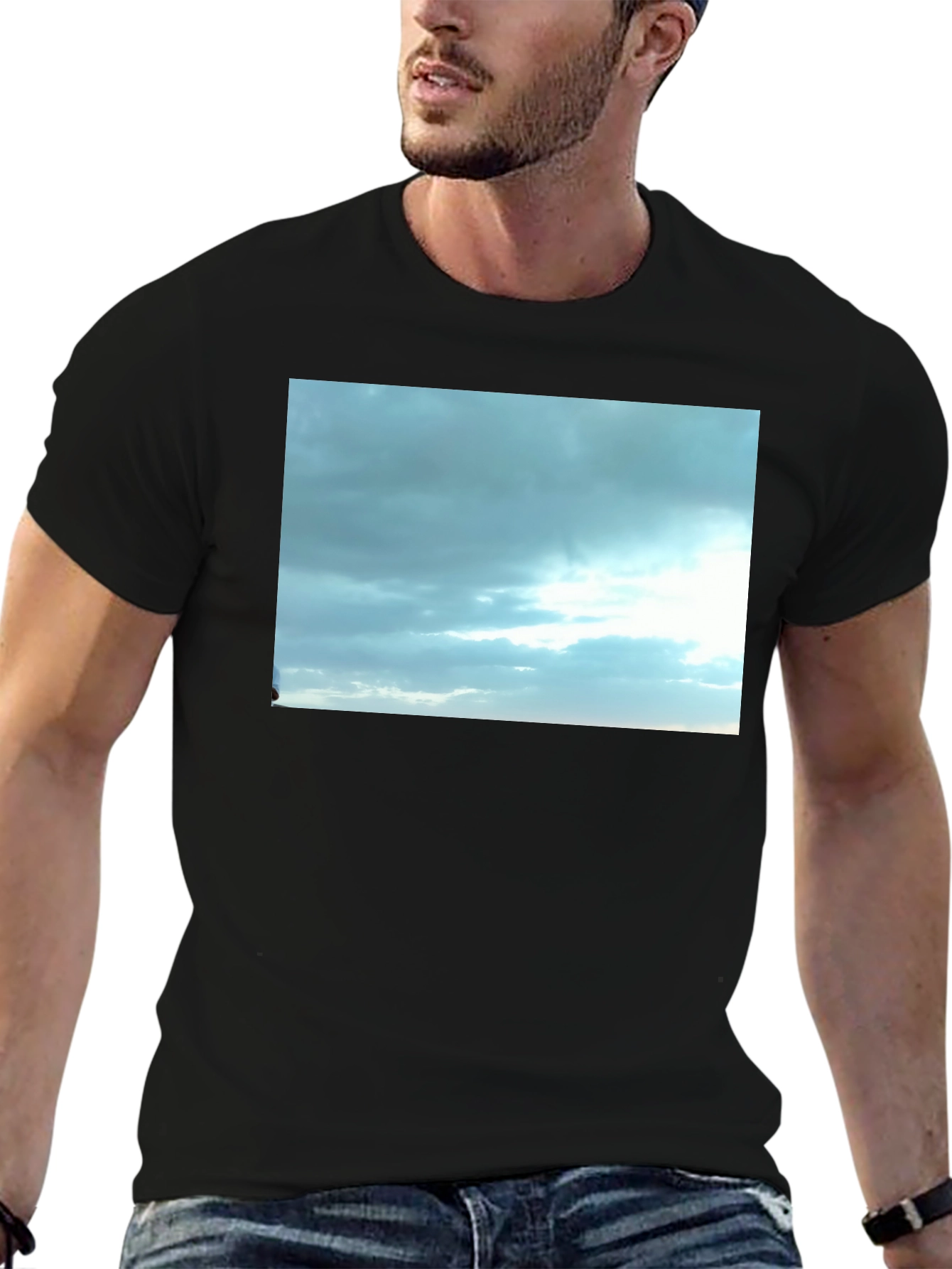 Sky Cloud Print Black T-Shirt