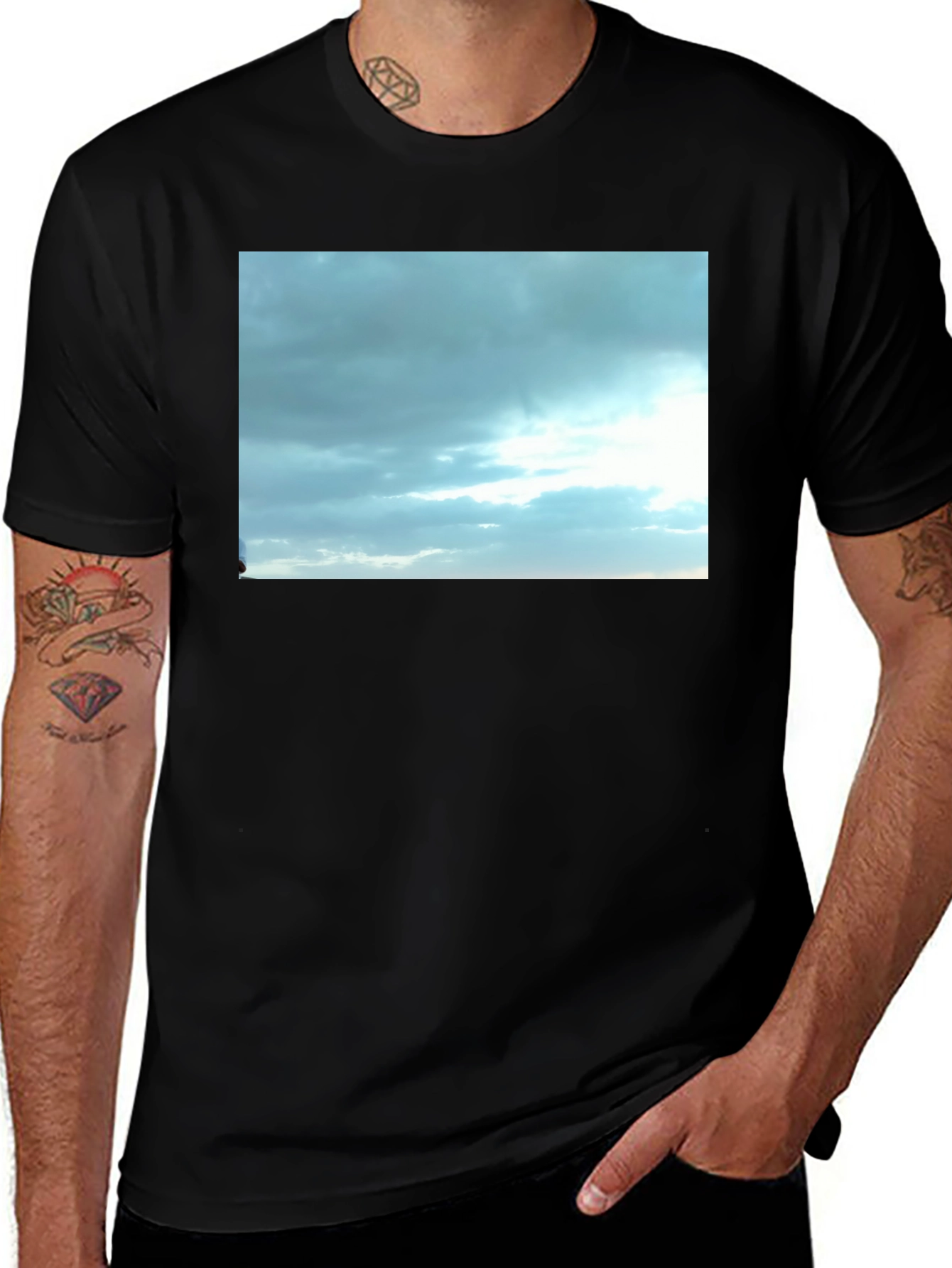 Sky Cloud Print Black T-Shirt