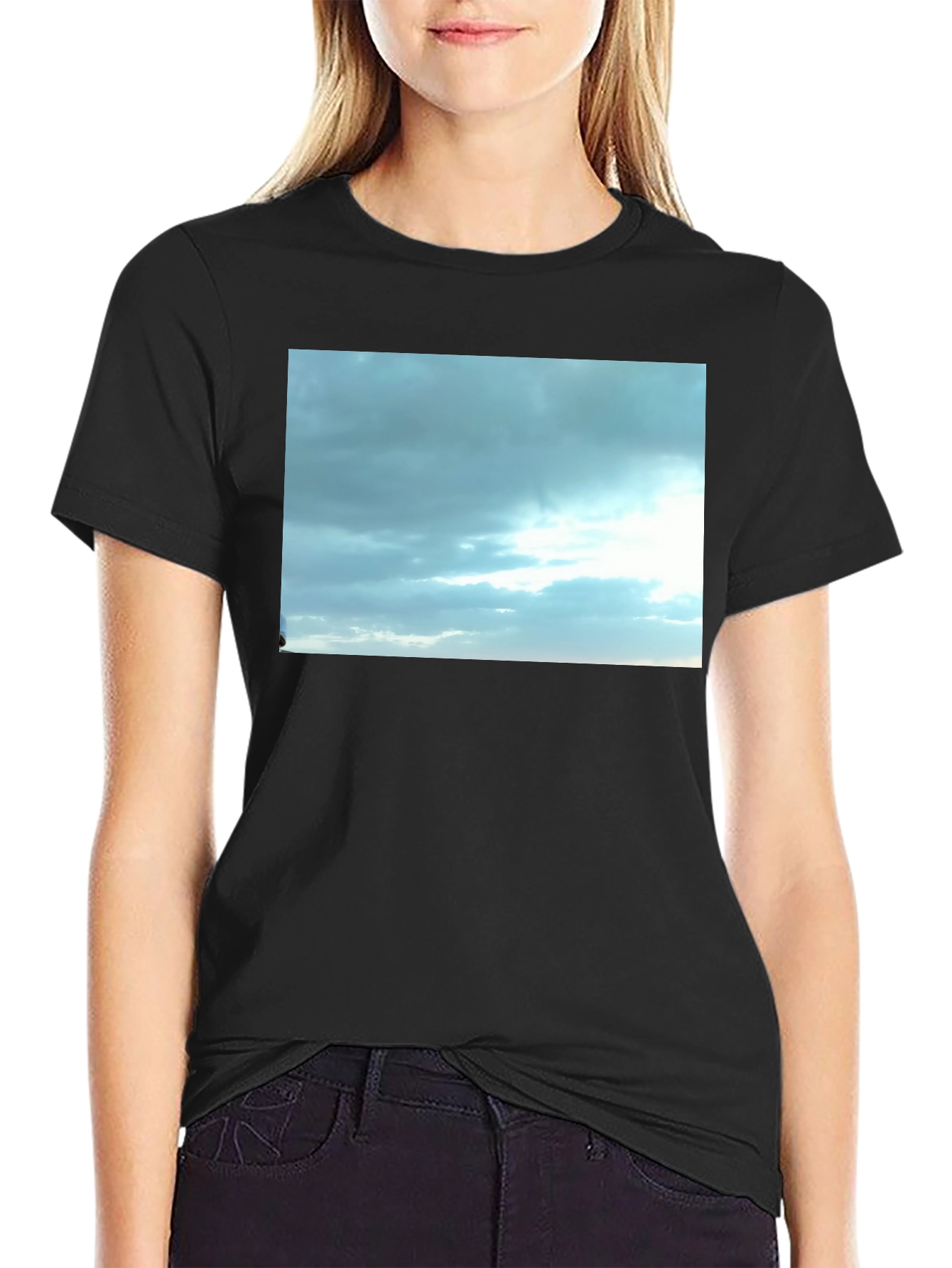 Sky Cloud Print Black T-Shirt