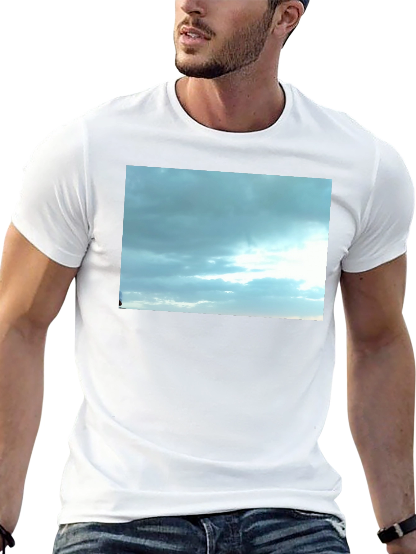 Sky Cloud Print Black T-Shirt