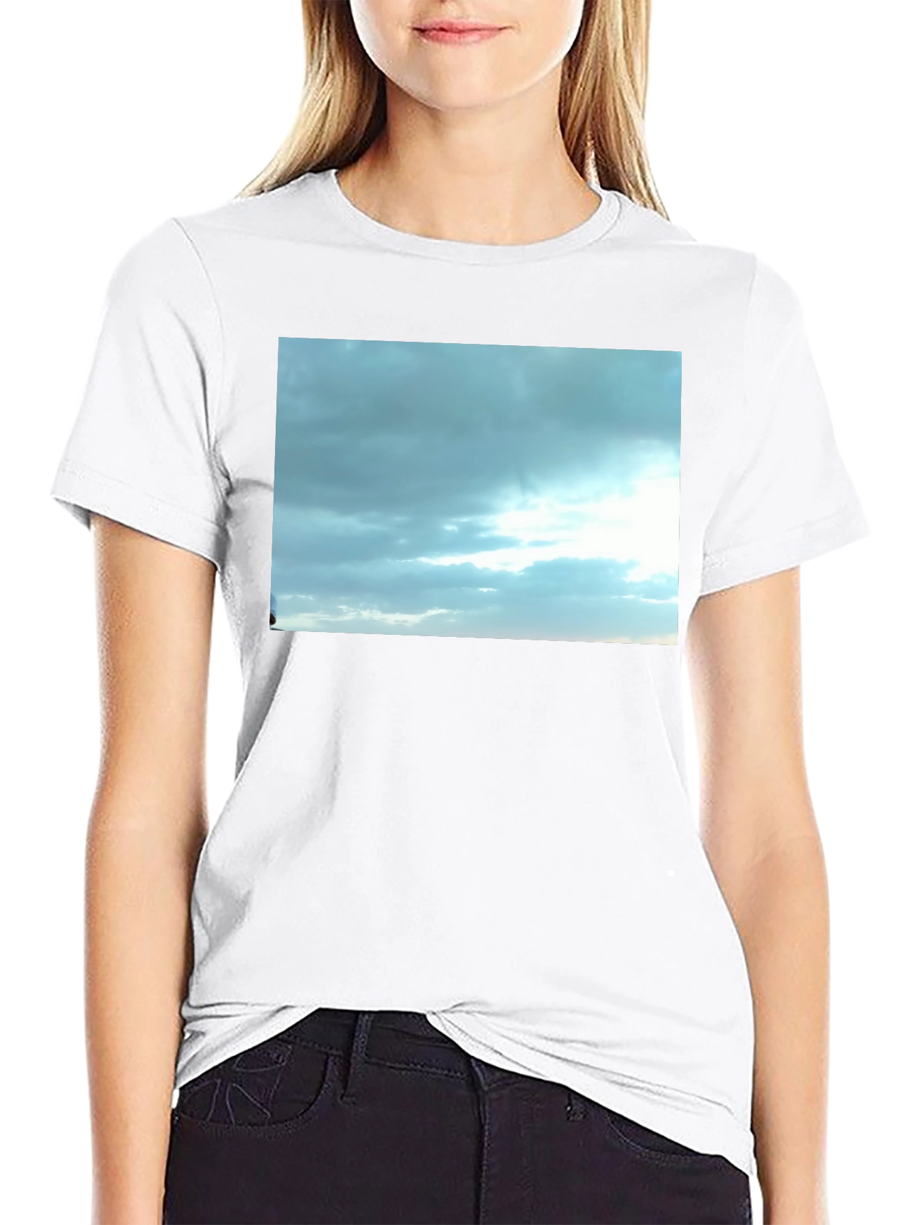 Sky Cloud Print Black T-Shirt