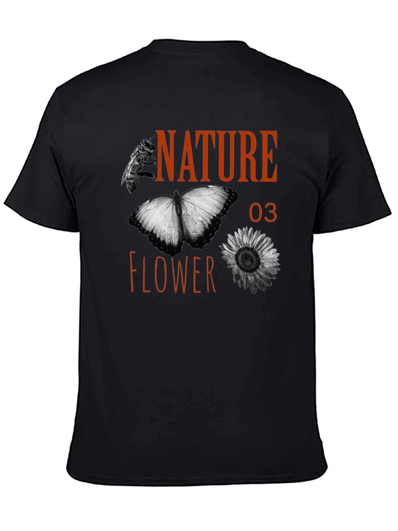 Nature Flower Graphic Tee - Black Cotton Blend