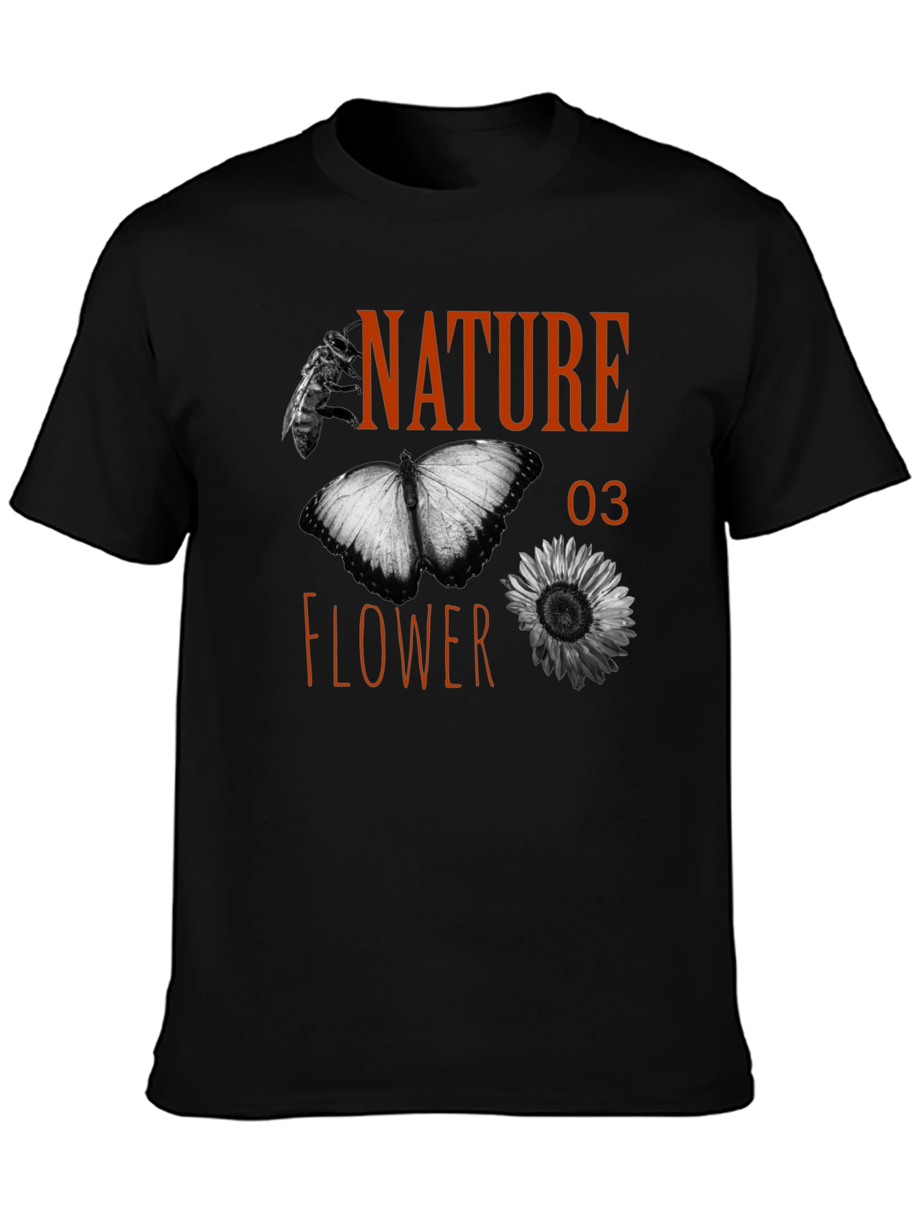 Nature Flower Graphic Tee - Black Cotton Blend