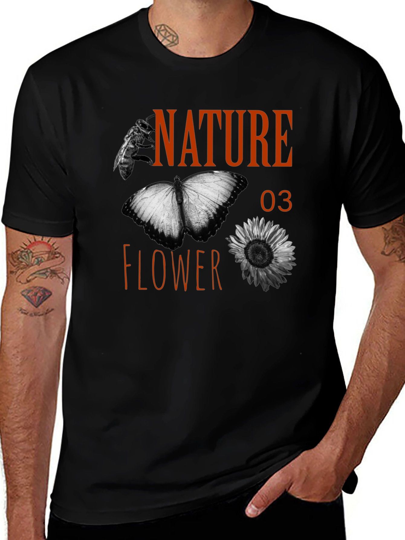 Nature Flower Graphic Tee - Black Cotton Blend