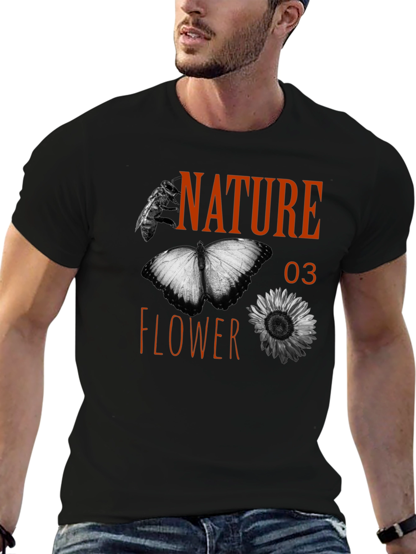Nature Flower Graphic Tee - Black Cotton Blend